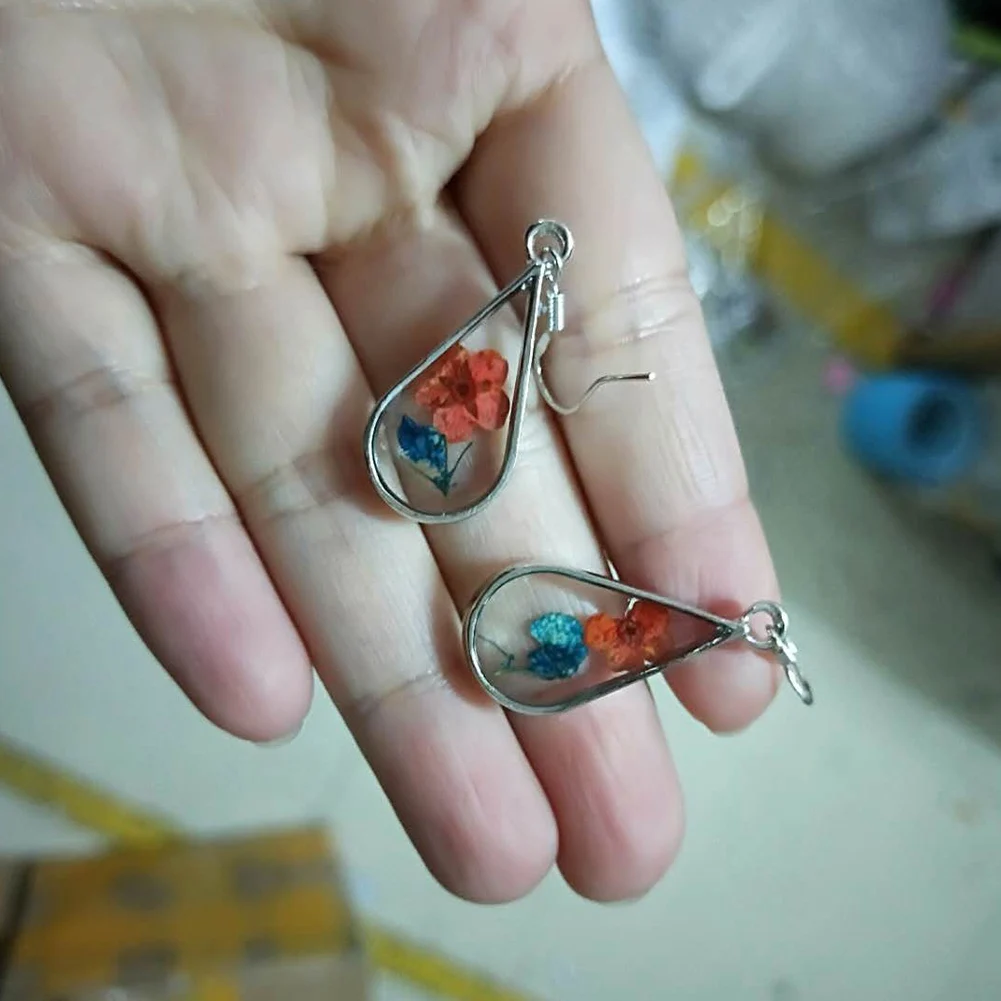 Серьги капли с прессованным цветком|Серьги-подвески| |