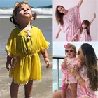 Одежда для детей; малышей; девочек платье пляжный костюм Открытое платье без рукавов с бахромой в виде цветка платья Bikini Cover Up с кисточками; С рукавами летучая мышь Лето красивое платье плавать От 0 до 5 лет