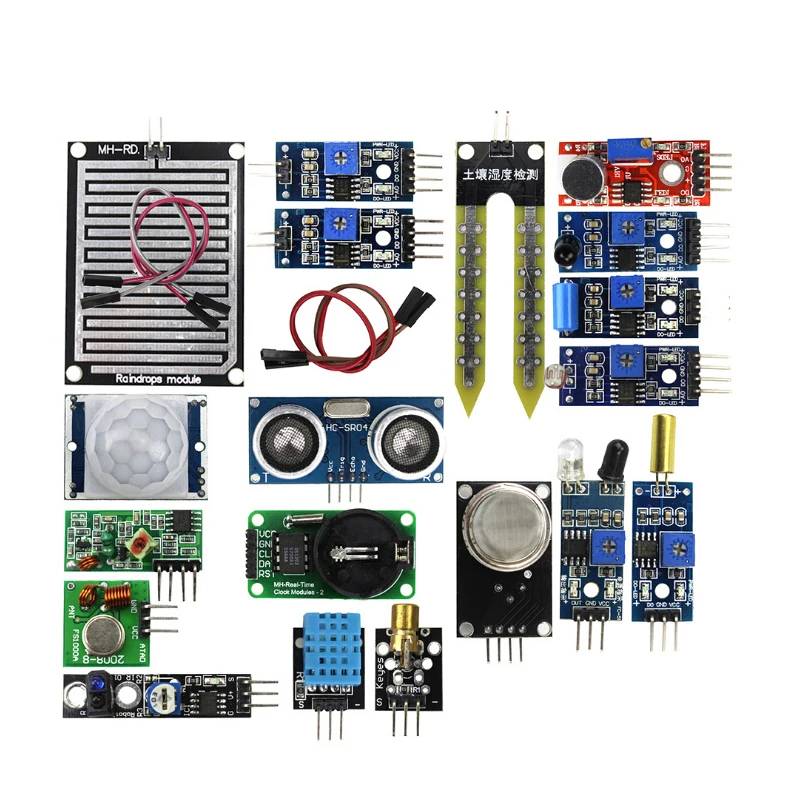 16pcs/lot Sensor Module Board Set Kit For Arduino Diy Raspberry Pi 3/2 Model B 16 Kinds Of Rain/Soil/Temperature | Компьютеры и офис