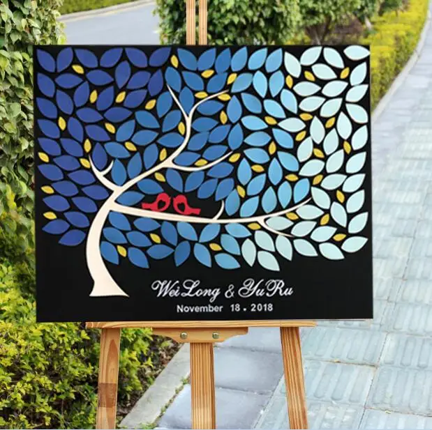 

Personalized 3D Wood Wedding Guest Book Alternative Rustic Bride Groom Custom Wedding Guestbook Sign Blue Gradient Hearts