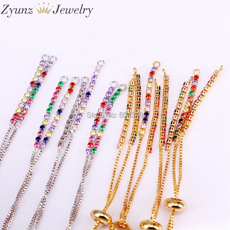 Браслет регулируемого размера с радужным цирконием для самостоятельного