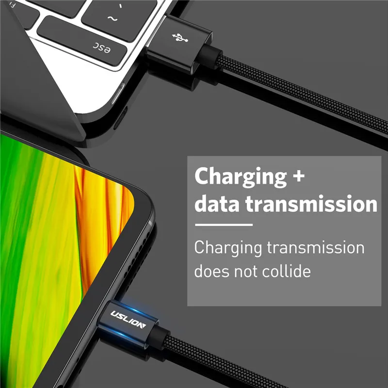 USB кабель USLION Micro 2 А для быстрой зарядки и передачи данных Samsung Huawei Xiaomi LG Зарядные