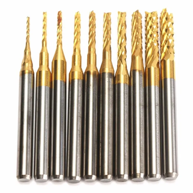 

DB-M1 10Pcs 0.8-3mm Titanium Coated Engraving End Milling Cutter Carbide Bits CNC Router Bits End mill for PCB Machine