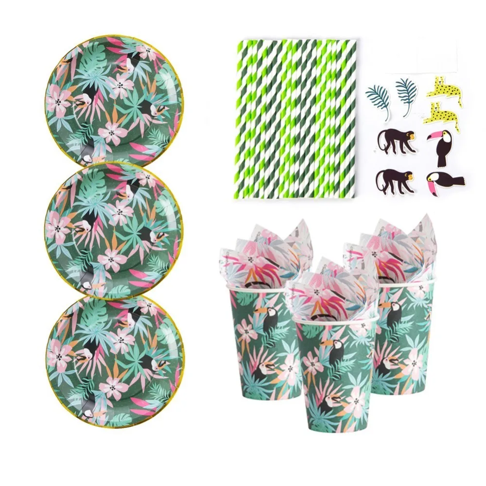 

Jungle Party Hawaiian Decorations Disposable Party Tableware Paper Plate Cups Straws Napkins Birthday Party Baby Shower Wedding