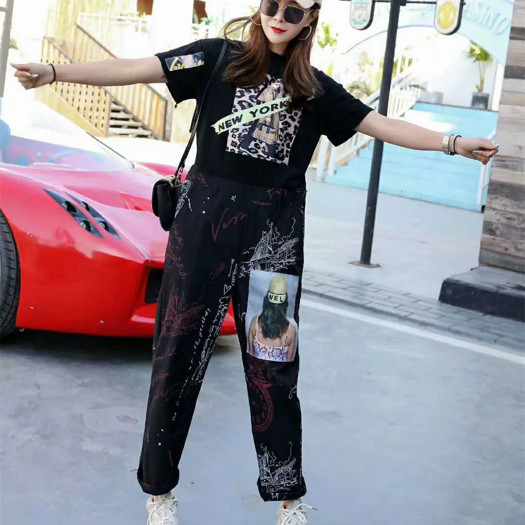 Vefadisa Pattern Print Jumpsuits Women Yellow Patchwork Short Sleeve Bodysuit Street T Shirt One Piece Pants Summer Pant ZLD863 | Женская