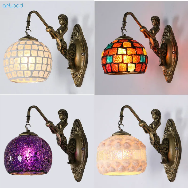 Artpad Mediterranean Style Decoration Turkish Mosaic Lamps Handmade Stained Glass Sconces Antique Wall Lights For Home Lighting