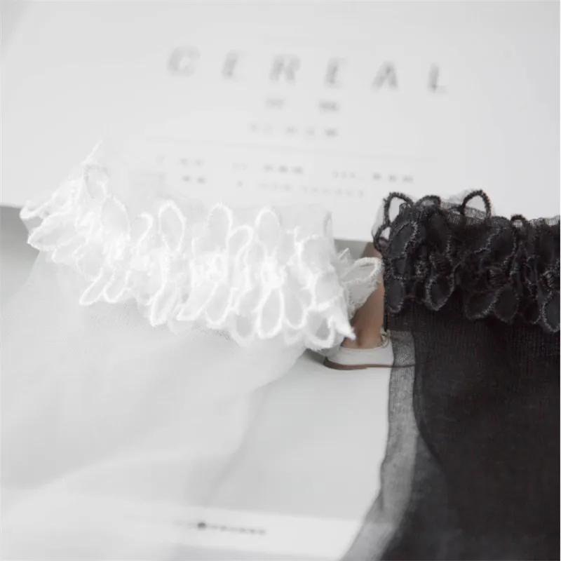 Женские кружевные носки Харадзюку черные белые ажурные короткие длиной до