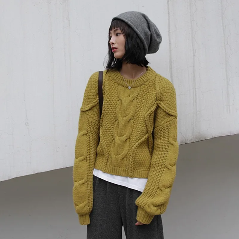 TWOTWINSTYLE Knitting Pullover Tops Female O Neck Lantern Long Sleeve Short Sweater Women Casual Fashion 2019 Spring Autumn | Женская