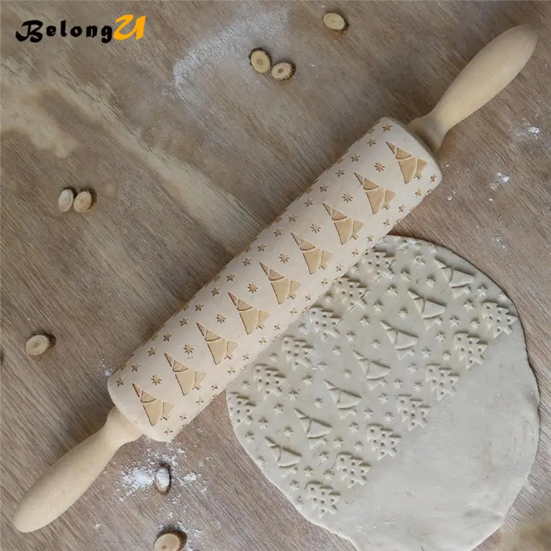 Christmas Decoration Wood Rolling Pin for Bakeware Pizza Cookie Tools Baking Pastry Pins Party Holiday DIY Decorations | Дом и сад