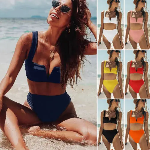 Женские с высокой талией комплект бикини пуш-ап эффектом купальник чашечками