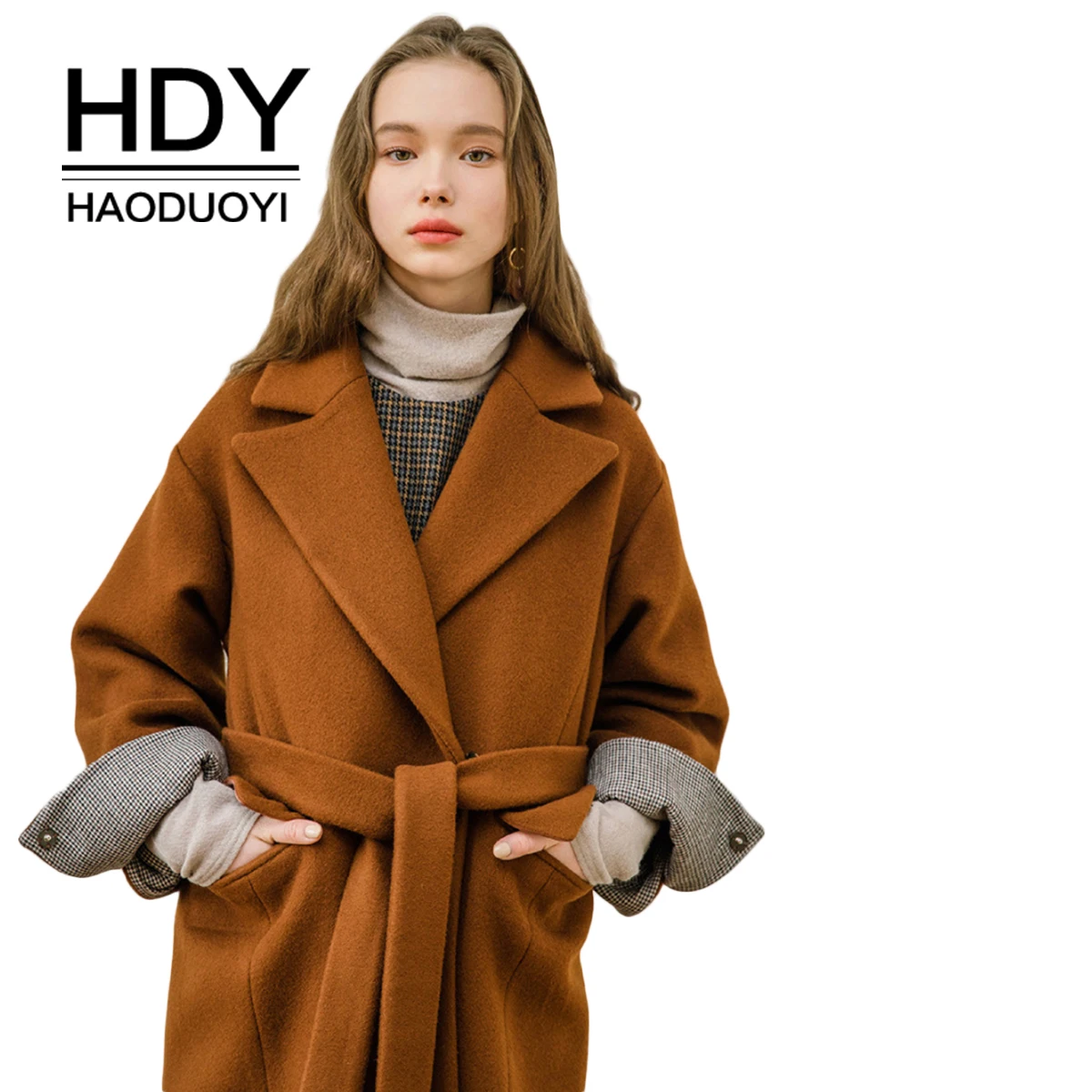 Женское длинное пальто HDY Haoduoyi с отворотом и невидимой пряжкой|Женские пальто| |