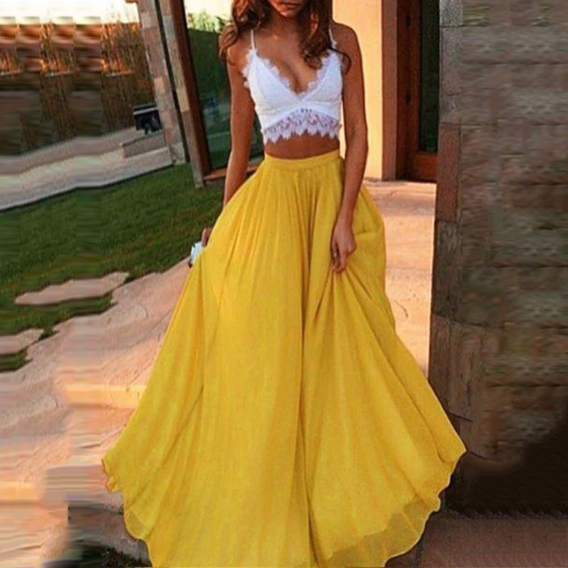 Женское длинное Бохо шифоновое летнее коктейльное вечернее пляжное однотонное