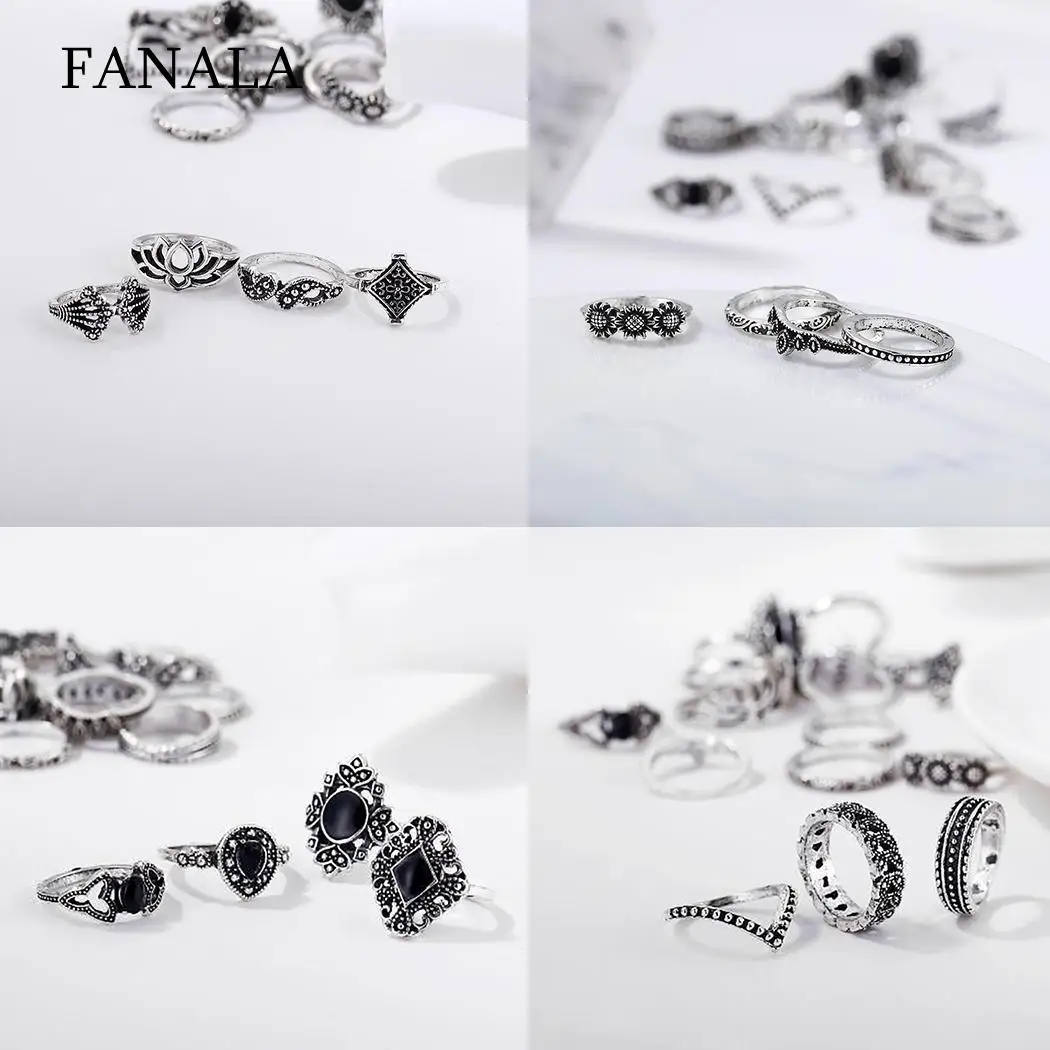 Женские Модные кольца набор в богемном стиле резные ювелирные изделия