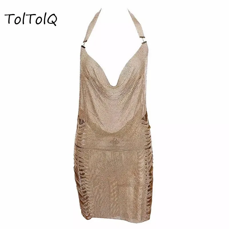 Женское платье для ночного клуба соблазнительное на бретельках с блестками