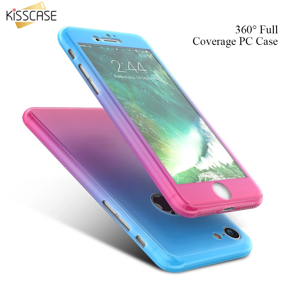 KISSCASE 360 градусов покрытие Защитные чехлы для iPhone 6 6S 7 Plus закаленное стекло