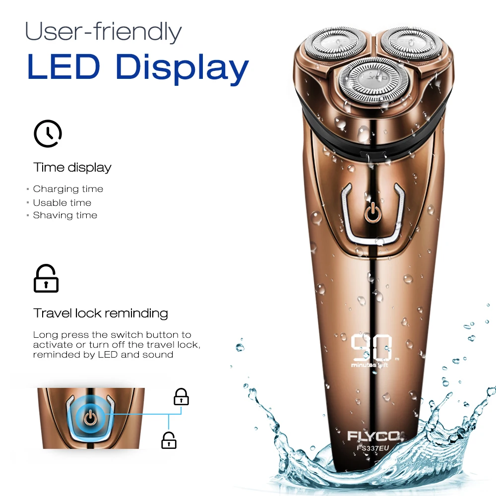 FLYCO FS337EU 3D плавающая Вращающаяся бритва моющийся триммер для тела