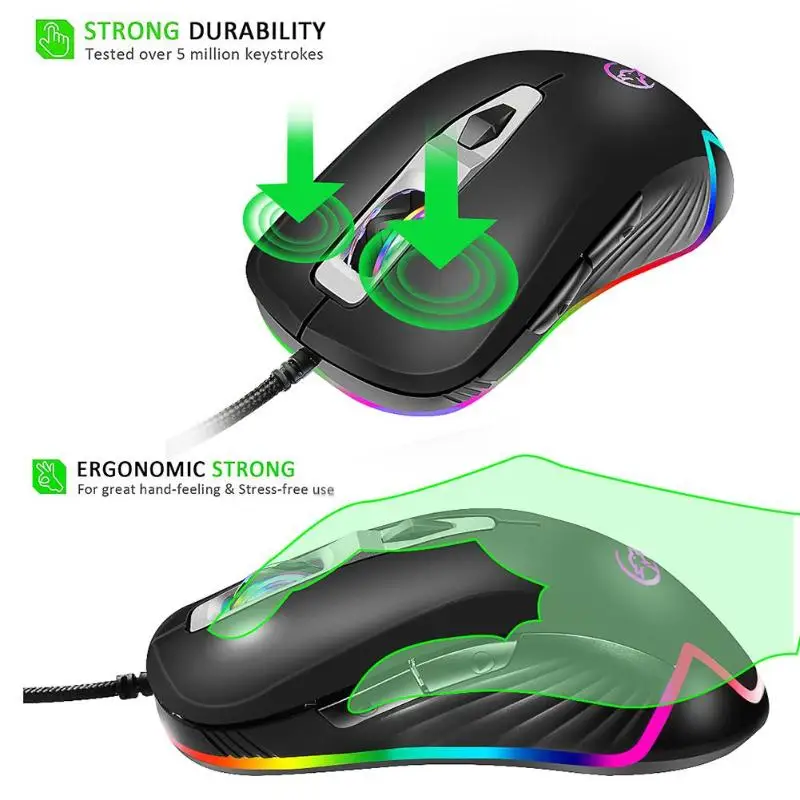 YWYT G827 игровая мышь 4800 dpi USB Проводная RGB подсветка 6 программируемых макро кнопок