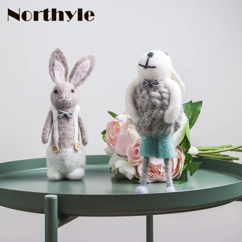 Fleece Rabbit Figurine Home Decoration Wool Bunny Christmas Gift Miniature Party Children's Desk Decoration|Статуэтки и
