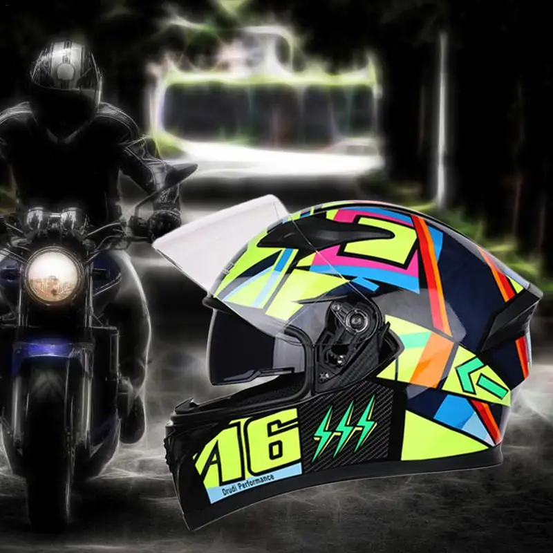 Мотоциклетный шлем с полным лицевым покрытием стильный четыре сезона двойной