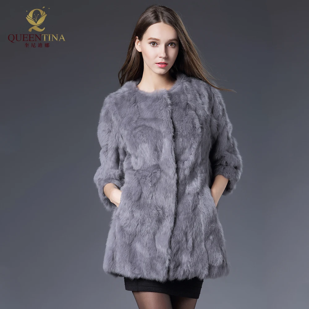 

New Women Real Rabbit Fur Coat Jackets Genuine Fur Coat Womens Fashion Outwear High Quality Winter Warm Natural Rabbit Fur Coats
