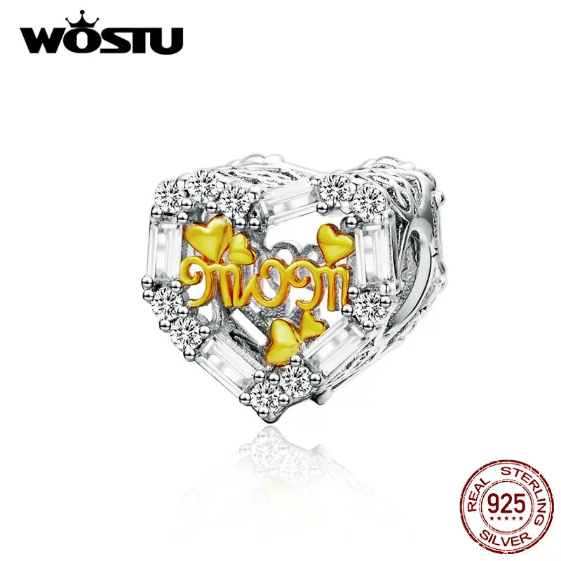 Женский браслет WOSTU настоящий серебряные бусины 925 пробы из бусин с сердечками