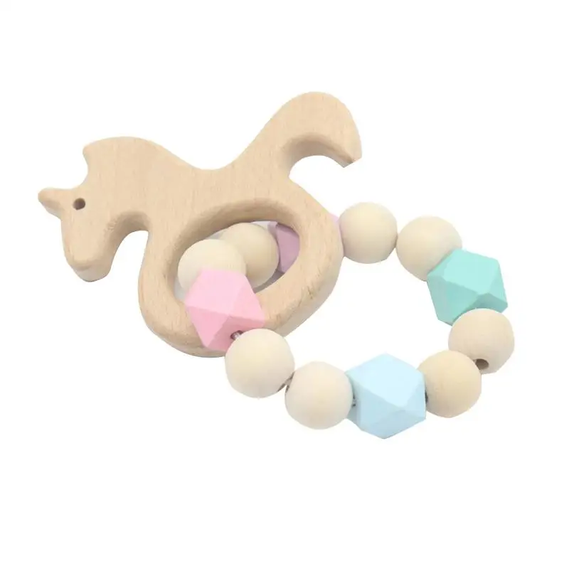 1pc Baby Nursing Bracelets Wooden Teether with Beads Animal Teething Wood Rattles Toys Gift | Мать и ребенок