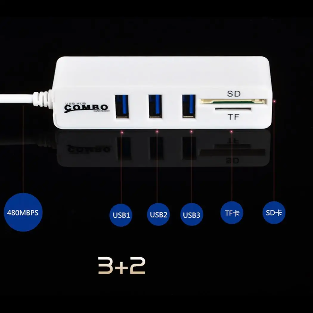 Usb концентратор с несколькими портами USB 2 0 высокого TF/SD/USB SD/TF кардридером. Адаптер