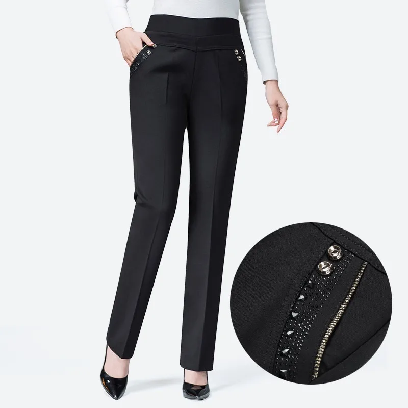

2019 New Fashion Women Straight Pants Casual Elastic Waist Trousers Plus Size XL-5XL 6XL Black Pants Pantalon Femme