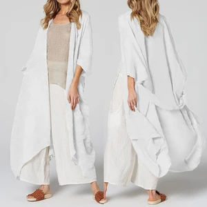 Женское винтажное кимоно Celmia, повседневная однотонная блузка свободного покроя с поясом, длинная Пляжная накидка на лето, женская одежда, 2019