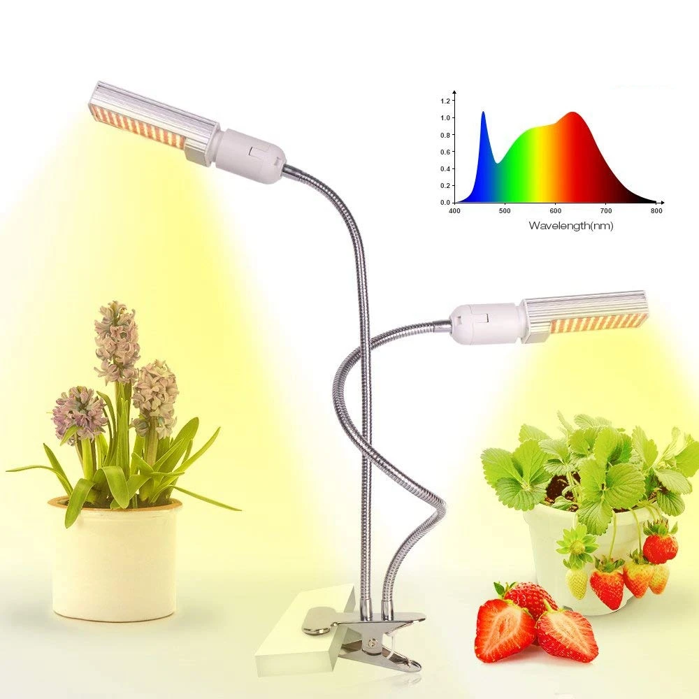 45W Sunlight LED Grow Light For Indoor Plant Greenhouses Full Spectrum Lamp Dual Head Gooseneck With Double Switch | Освещение