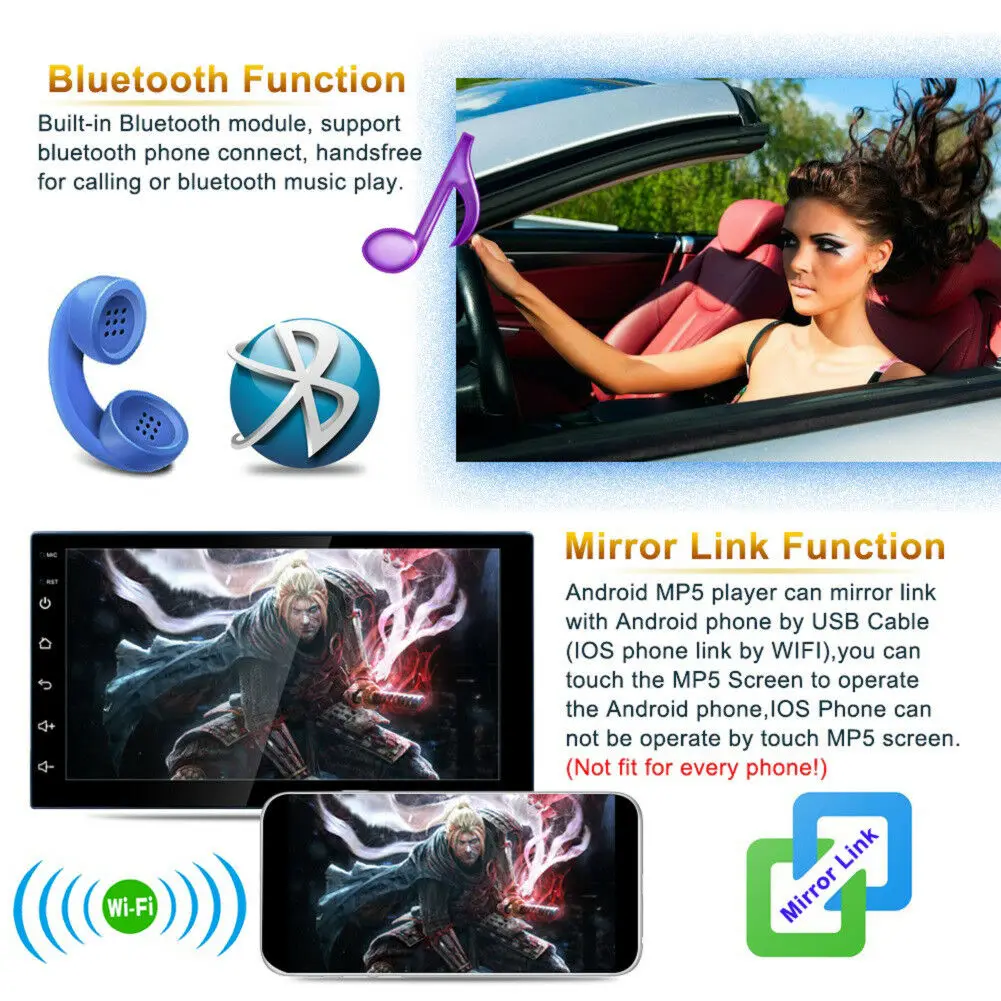 7-дюймовый автомобилей Радио Стерео Bluetooth MP5/gps/ТВ/TF/AUX IN/EQ/AV в/DVR/WI-FI/Android | Автомобили