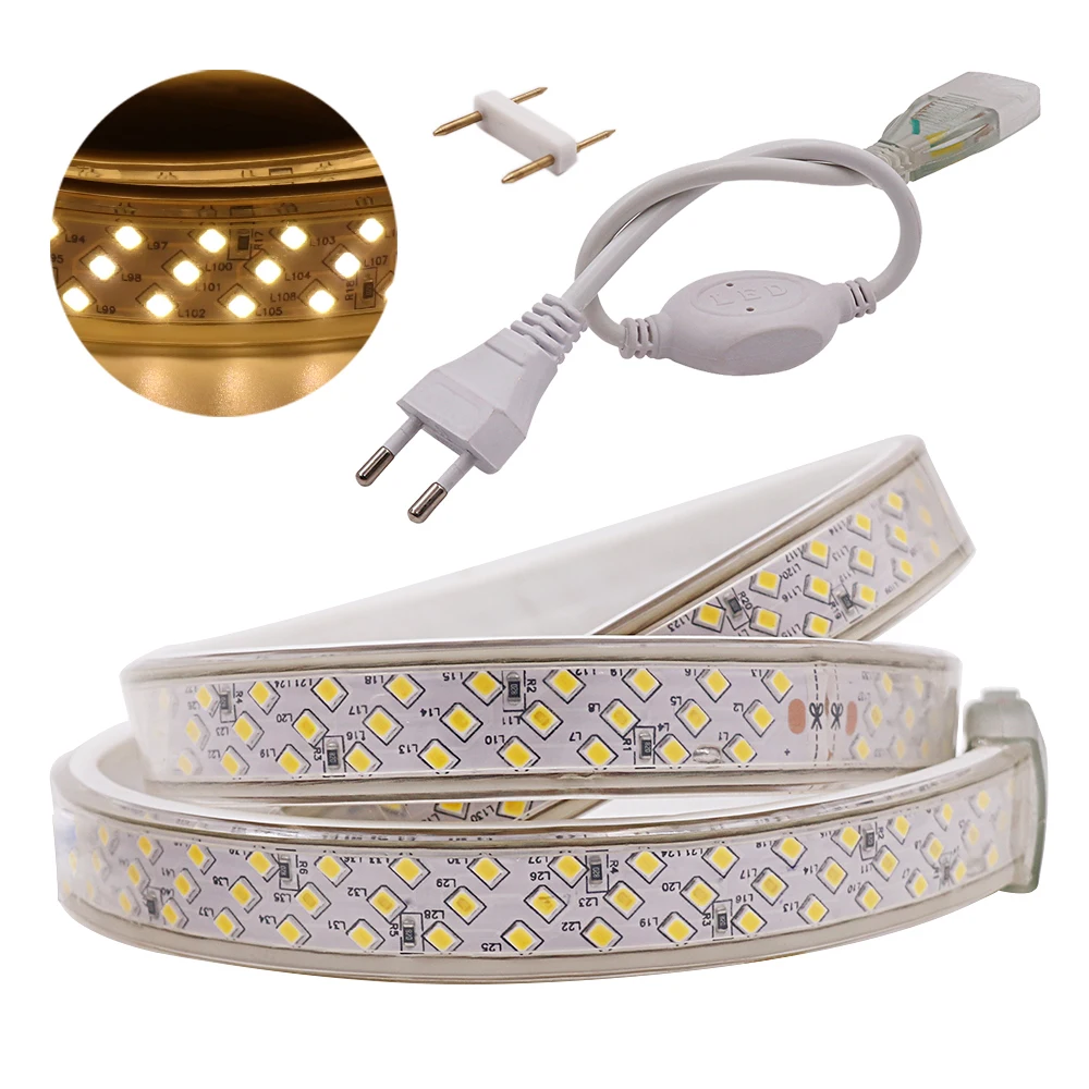 276Led/m светодиодный ленточный светильник 220 В 2835 трехрядный водонепроницаемый