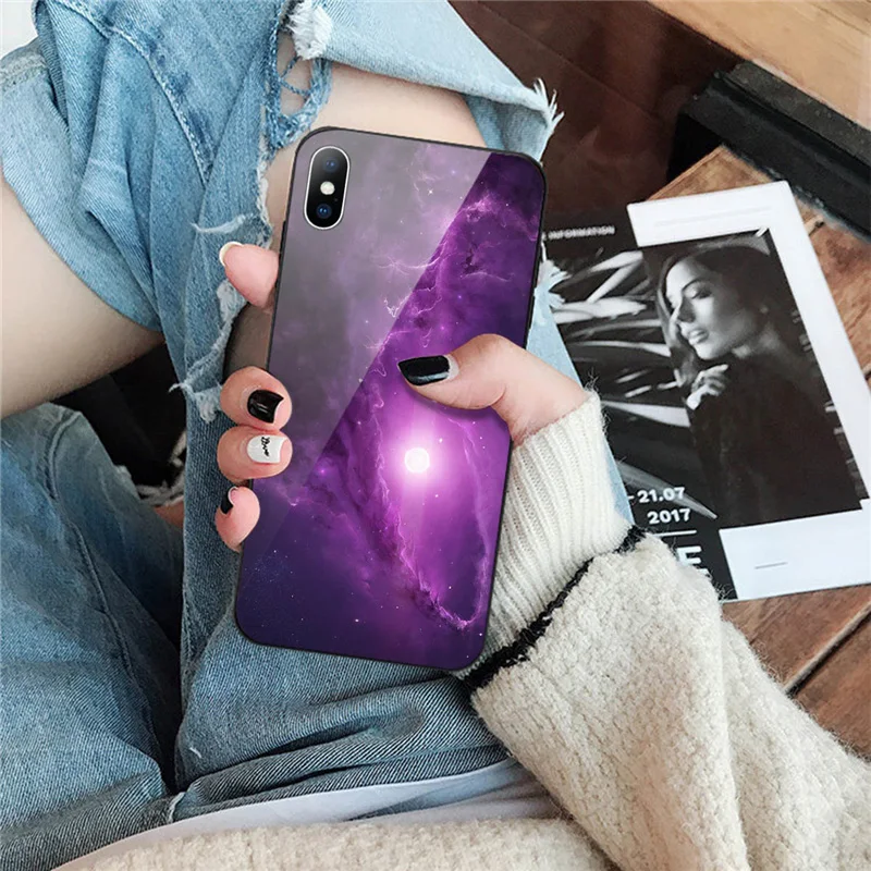 Lovebay Glass Phone Case For iPhone 6 6s 7 8 Plus X XR XS Max Fashion Dream Starry Sky Planet Full Cover |