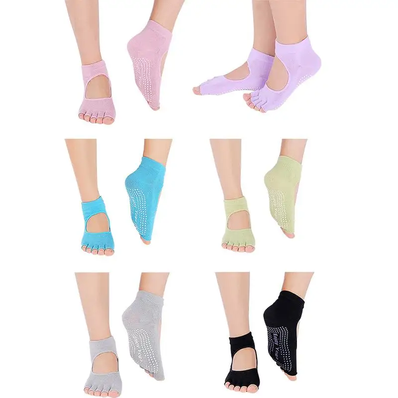 Open Toe Back Professional Yoga Socks Breathable Non-skid Sweat-absorbent Five Toes Short With A Hole For Ladies | Спорт и