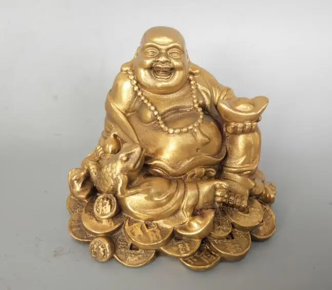 Чистая медь Китай статуя Будды с золотой жабой Maitreya|Статуи и скульптуры| |