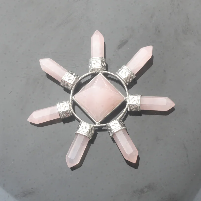 Natural Rose Pink Quartz Clear Crystal Amethysts 7 Chakra Hexagon Prism Magic Wand Energy Tower Reiki Pendulum Healing Amulet | Украшения и