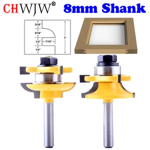 Набор фрез с хвостовиком 8 мм, комплект из 2 насадок для поднятых панелей, дверей шкафов, 2 бита, круглые фрезы для деревообработки