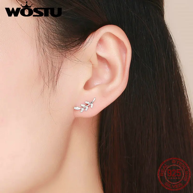 Женские серьги пусеты WOSTU из серебра 925 пробы с цирконием в Корейском