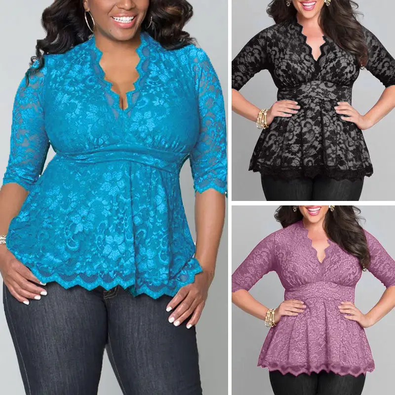 Женская летняя кружевная блузка с коротким рукавом и V образным вырезом|Блузки| |