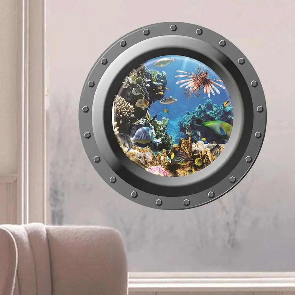 Hot home decor Finding Nemo submarine Seaview removable wall stickers living room bedroom background 3D fake window sticker | Дом и сад
