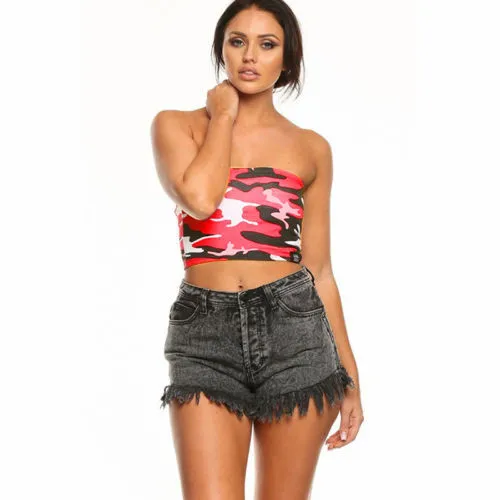 Для женщин Camo Pleat Boob трубки без рукавов бандо эластичный костюм бюстгальтер