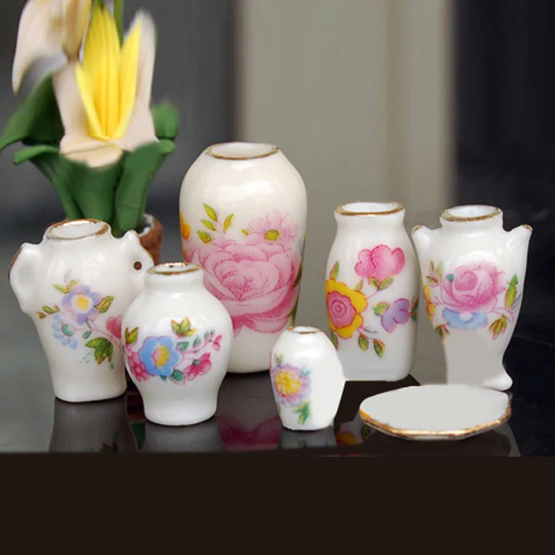 1:12 Масштаб миниатюрный кукольный домик Китай набор керамических ваз для