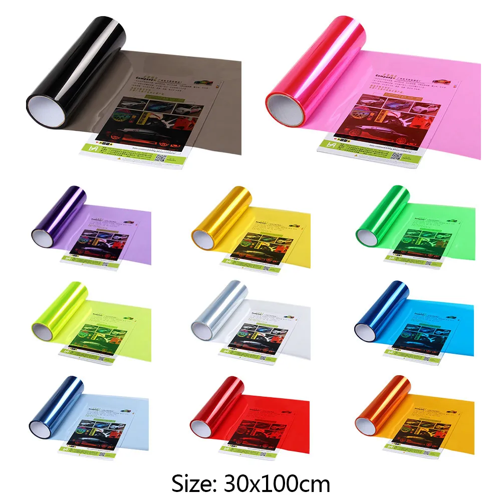 2PCS HOT Sale 30*100CM PVC Car Vinyl Film Decal 11 Colors Easy Stick Car Headlight Tail Light Wrap Stickers decal wrap Mayitr