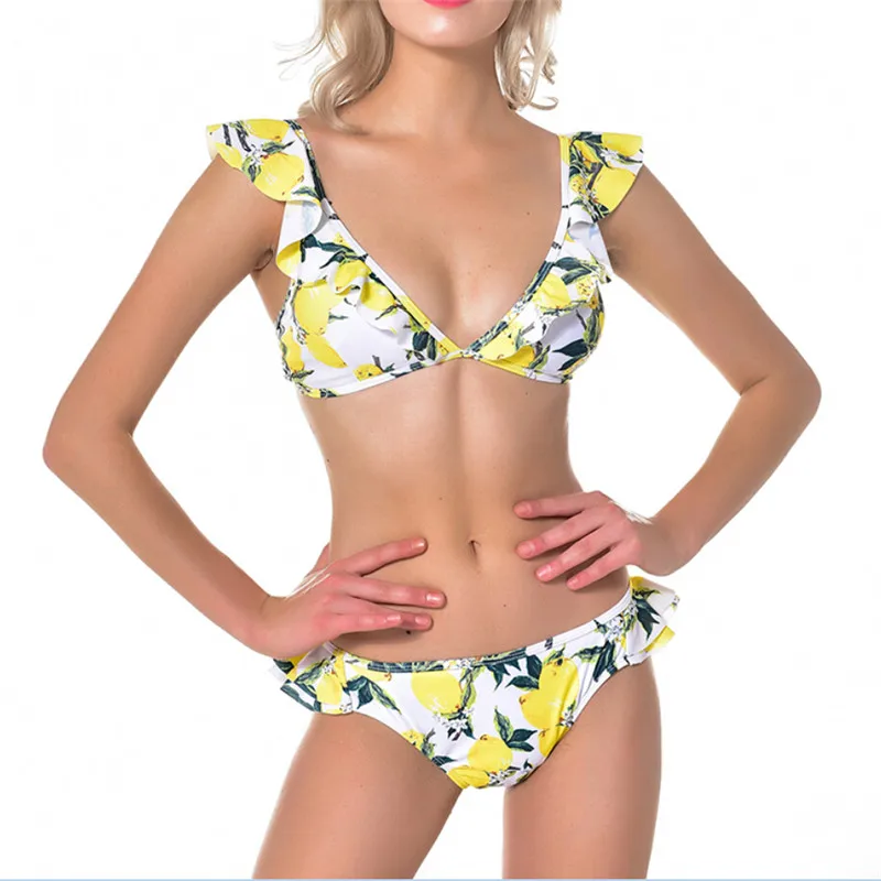 

ITFABS сексуальный женский Цветочный комплект бикини с оборками, мягкий бюстгальтер, пуш-ап, пляжная одежда, купальник, стринги, купальный кост...