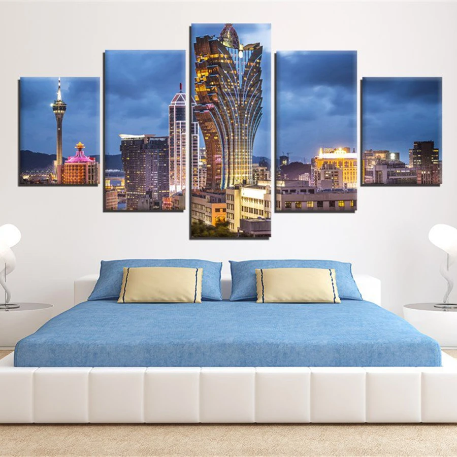 5 шт. Гранд лисбо Макао небоскребы Пейзаж Плакат Настенные картины Домашний декор