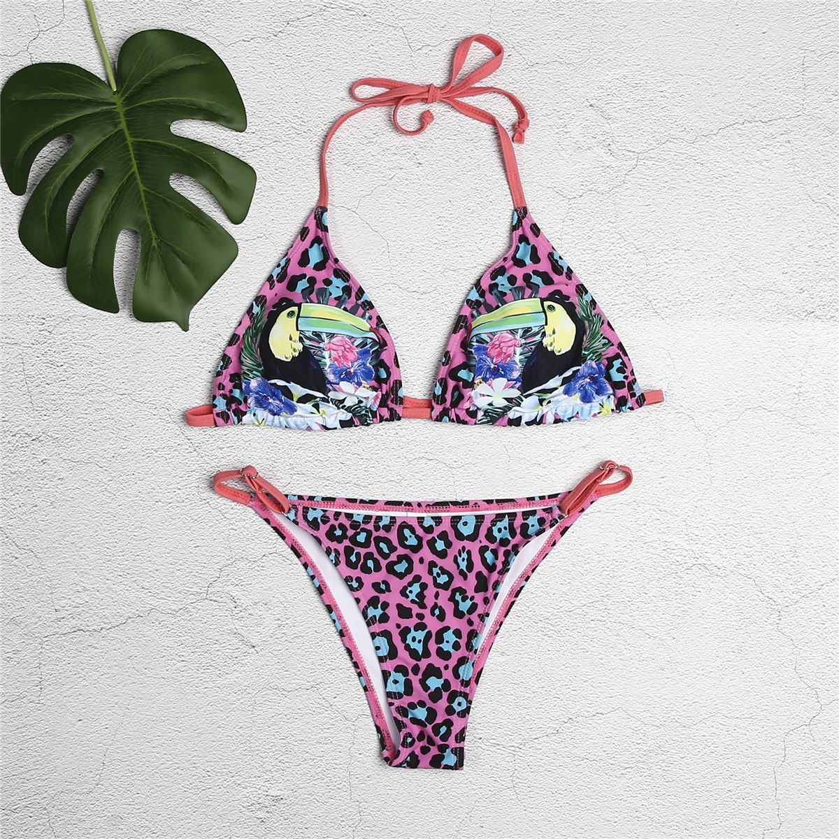 Bandage New 2019 Bikini Women Swimwear Cute Animals Printed Leopard Swimsuit Bathing Suit Push Up Padded Bra Monokini |