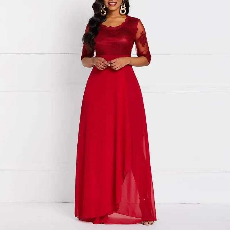 Новое Кружевное Длинное Платье женское Брендовое модное сексуальное вечернее