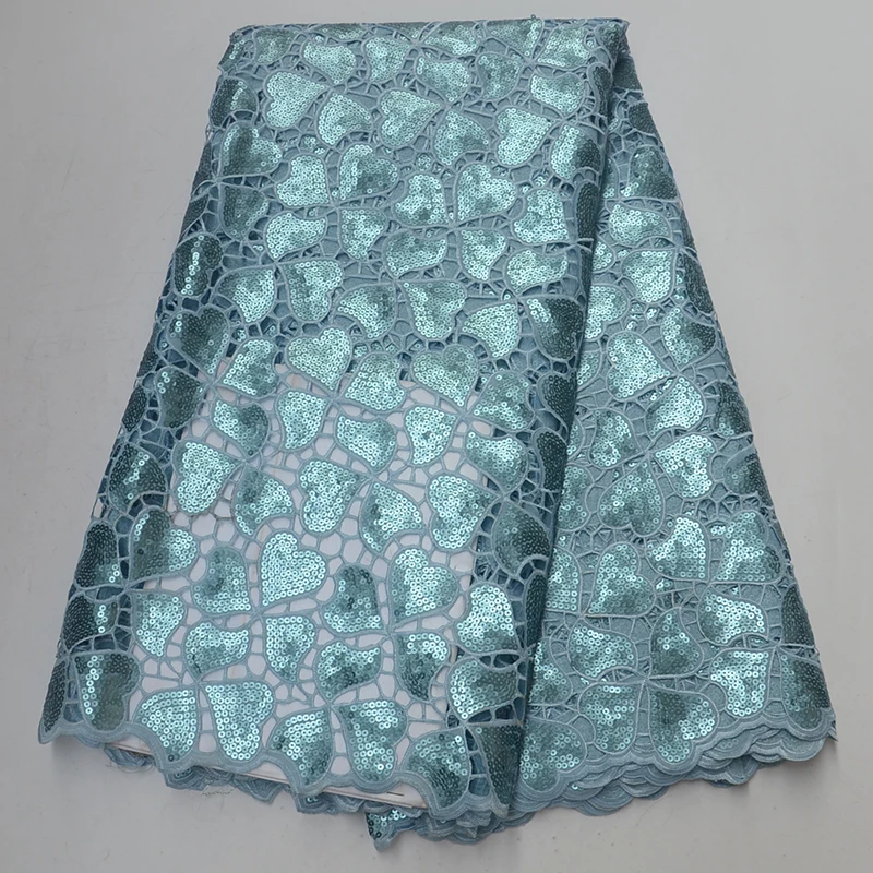 

Newest African Organza Lace Fabric Sequins Embroidered Sequence Cord Swiss Guipure French Tulle Nigerian Lace Fabrics 5Yards
