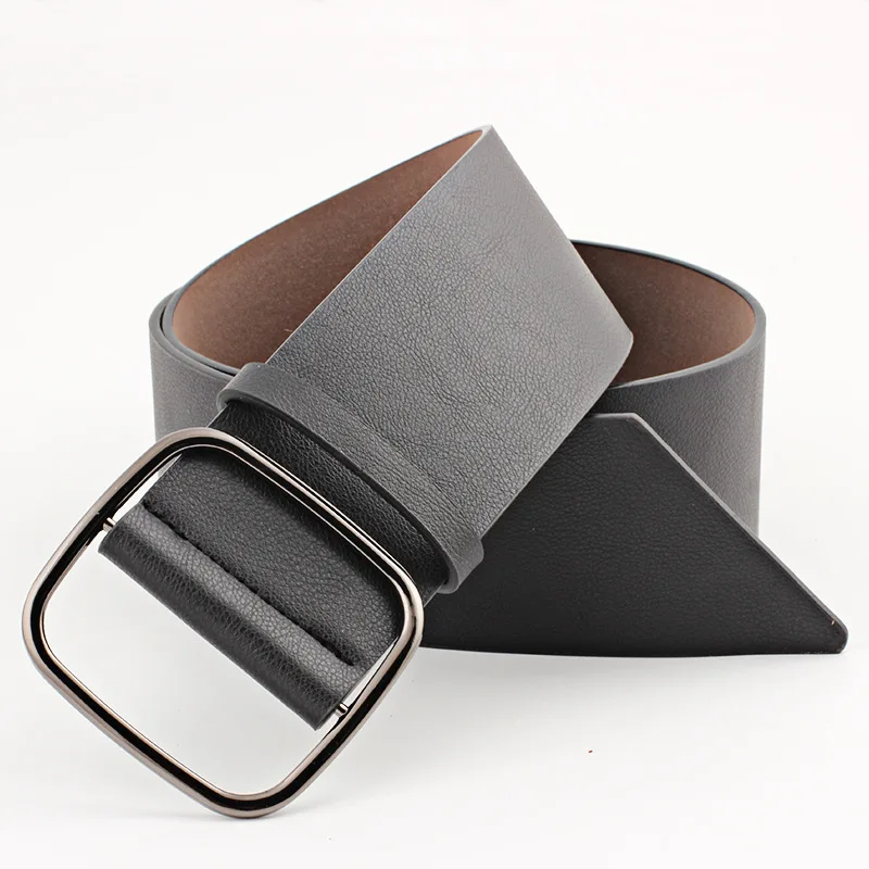

Vintage Black Brown Red 6.5cm Wide PU Leather Belts Women Square Gold Alloy Buckle Female Waist Dress Jeans Belt