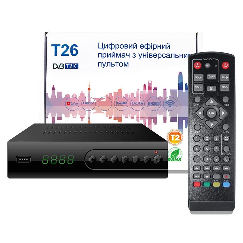 T26 DVB T2 C Смарт ТВ коробка Full HD 1080 P для приставки H.264 цифровой эфирный